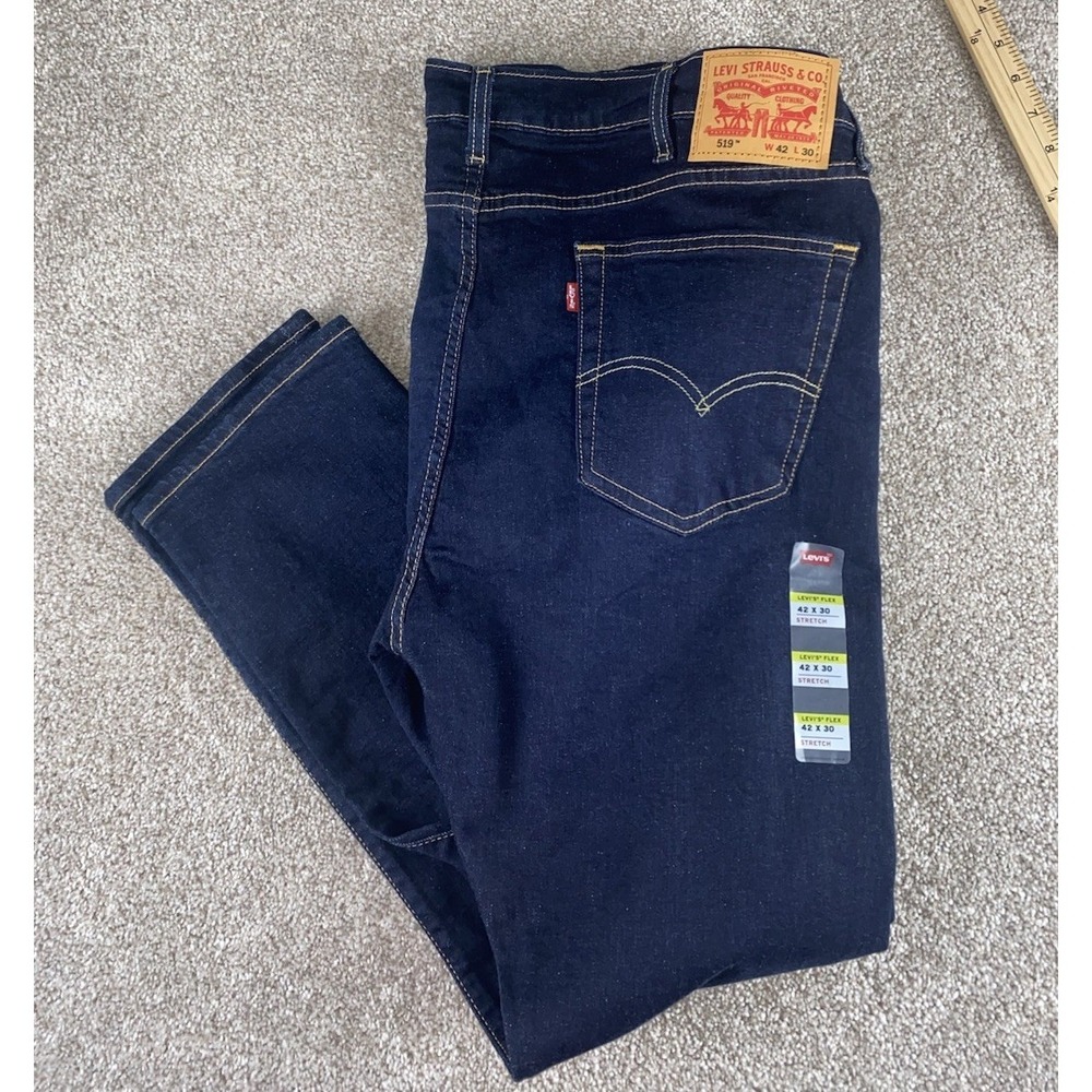 Levi's 519 Flex Skinny Fit Tapered Leg Denim Jeans 42x30 Men's Dark Blue Stretch
